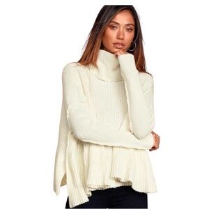Free People Layer Cake Trapeze Turtleneck Oversize white Sweater cotton Boho